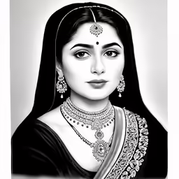 an old lady with jewels drawn on paper