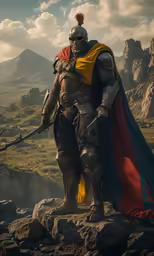 a person dressed up like a knight on rocks