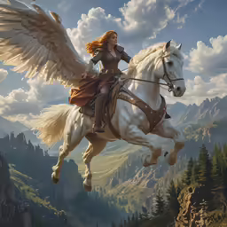 an artistic view of a woman riding on the back of a white horse