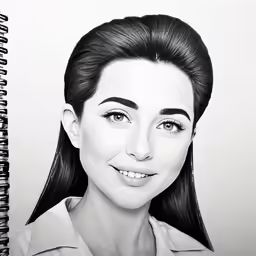 a black and white photo of a woman spiral notebook