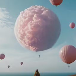 a person walks under a cloud shaped cloud on top of a hill