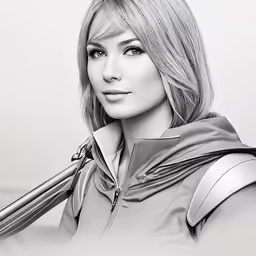 a drawing of a beautiful woman with a sword