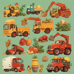 a picture of different vehicles and people