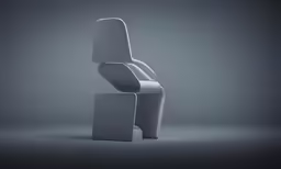 an abstract white chair with grey walls and floor