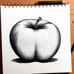 a pencil sketch of an apple sitting on a table
