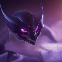 a black panther mask with purple lights is pictured in this image