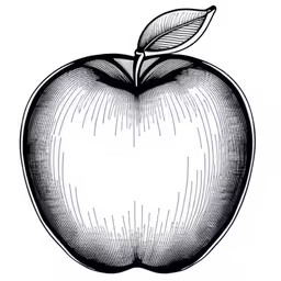 a black and white apple with a leaf on top of it,an apple with a leaf and a leaf on top