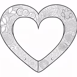 a heart shaped drawing with flowers in the center,an outline heart with many patterns on it