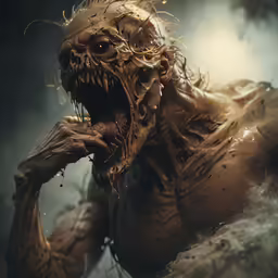 an action scene shows a creature with sharp fangs