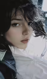 a woman posing in the rain with a black and white outfit on