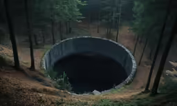 a cave on the side of a hill with water at its entrance