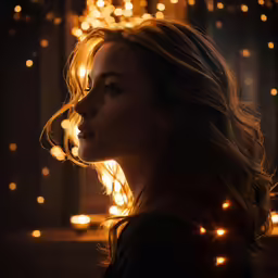 a woman with golden hair looking off into the distance