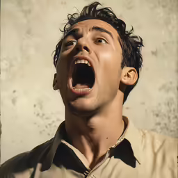 man with open mouth looking upward with open mouth