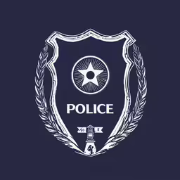 the police badge on a black background,the police shield emblem on blue, in white