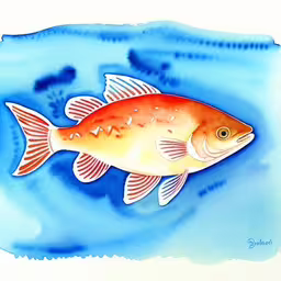 a painting of a fish on watercolor paper