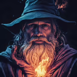 a man with long hair wearing a hat and a robe