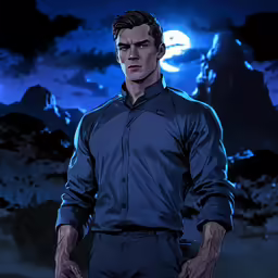 a man with glasses stands by a mountainside in the background