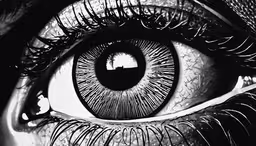 a very close up of a large eye,an eye showing a pattern and it