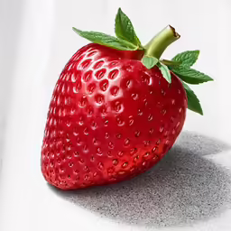 there is a large strawberry with green leaves