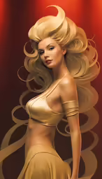 the woman is wearing a yellow top and skirt