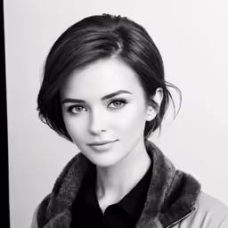 a beautiful young woman in a leather jacket and fur collar