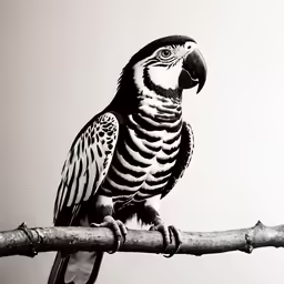 the black and white parrot is on a perch