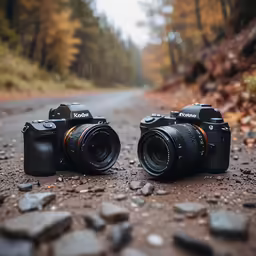 two cameras that are sitting next to each other