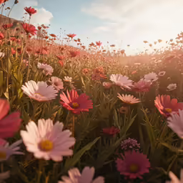 colorful flowers grow in the field near a hill