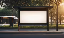 an empty park area with two poles and two screens