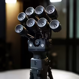 many lights are placed on top of a tripod
