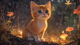 a kitten looking intently at something with big blue eyes