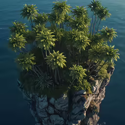 an island covered in trees and water on top of a large body of water