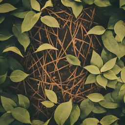 this is a photograph taken of a heart shape surrounded by many leafs