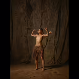 a young boy posing for a photo in costume