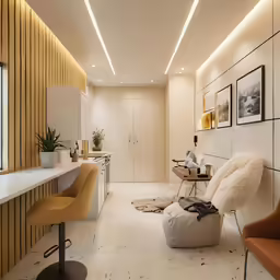 a room with a sofa and desk