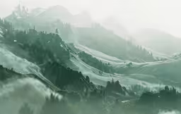 the abstract digital painting depicts the tops of some hills