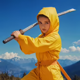 a person dressed as a girl with a sword