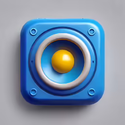 a square speaker with a blue plastic base and white rim