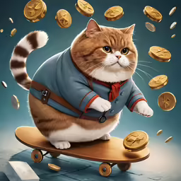 a cartoon cat riding on a skateboard