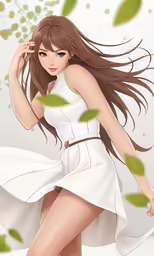 a girl with long hair in white dress is sitting down