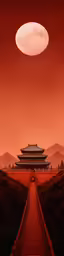 a large red building with a large sky in the background
