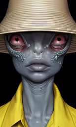 an alien man wearing a large hat