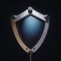 a metal shield that is open, with three knobs