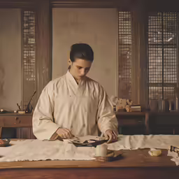 woman preparing tea for two in a hotel room