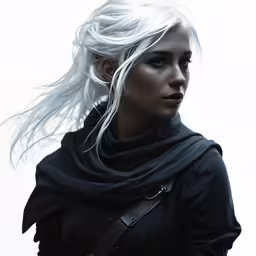 a woman with white hair and a jacket