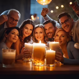 several friends are celebrating their birthday with a large candle
