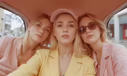 three women sitting in a van with the window open