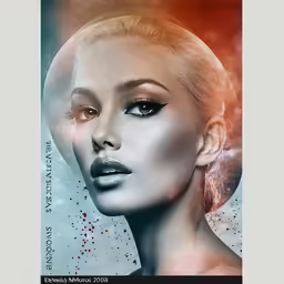 a woman with red hair and blue eyes