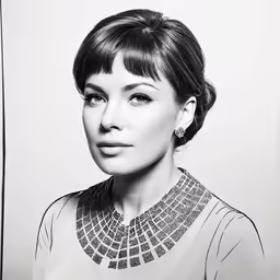a woman in a black and white photo posing