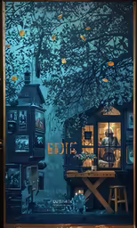 the dark background of an outside store displays the scenery of a city at night